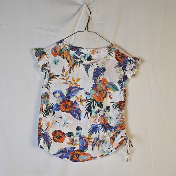 MNG Floral Print Ruffle Sleeve Top With Side Tie Accent - Picture 1 of 6